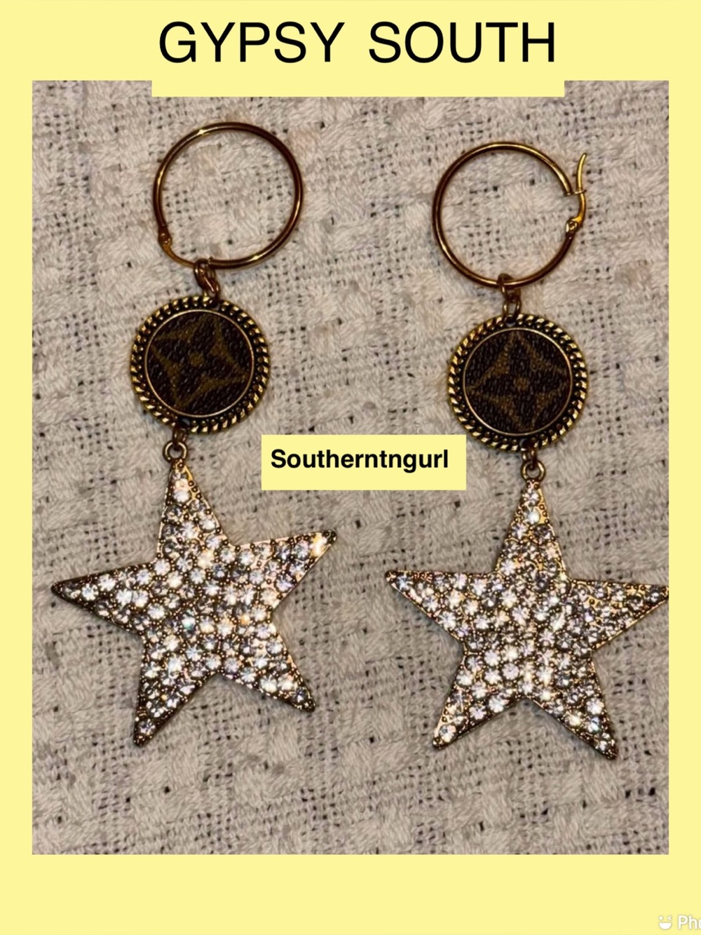 NWOT GYPSY SOUTH Upcycled Gold Bling Star Drop Earrings